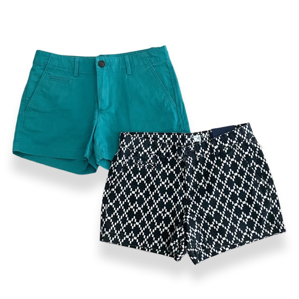 Women’s Teal Solid and Navy Pattern Cotton Shorts Duo